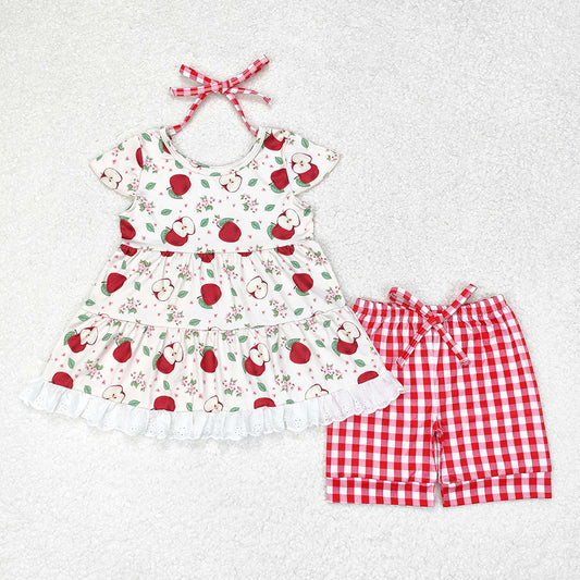Baby Girls Apples Back To School Tunic Checkered Shorts Clothes Sets