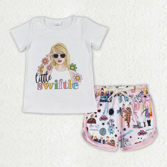Baby Girls Little Flowers Singer Short Sleeve Top Shorts Clothes Sets