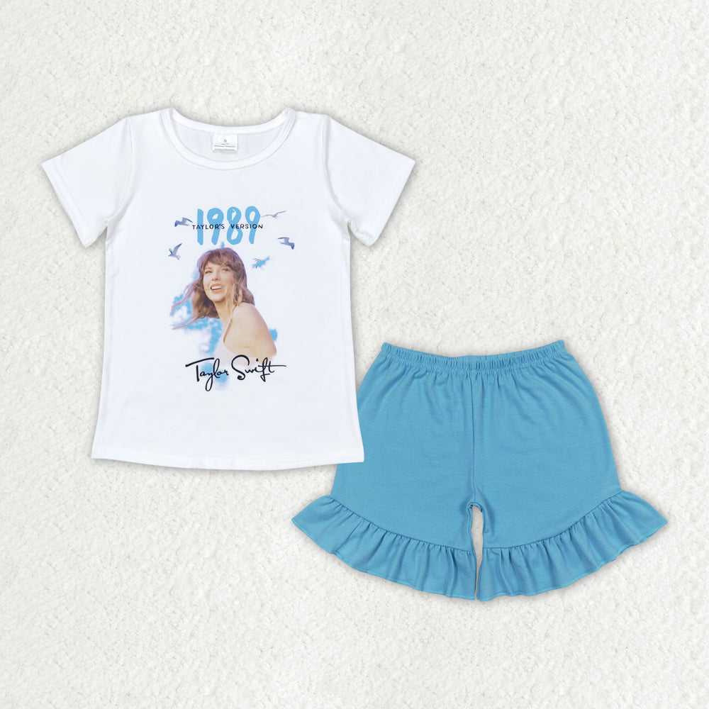 Baby Girls 1989 Singer White Shirt Summer Ruffle Shorts Clothes Sets