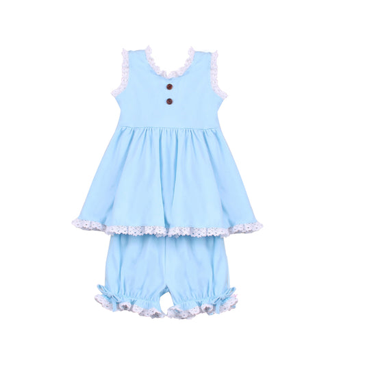 Baby Girls Blue Cotton Sleeveless Tunic Shorts Clothes Sets Preorder