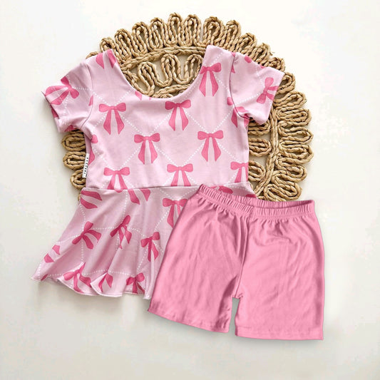 Baby Girls Pink Bows Tunic Shorts Clothes Sets Preorder