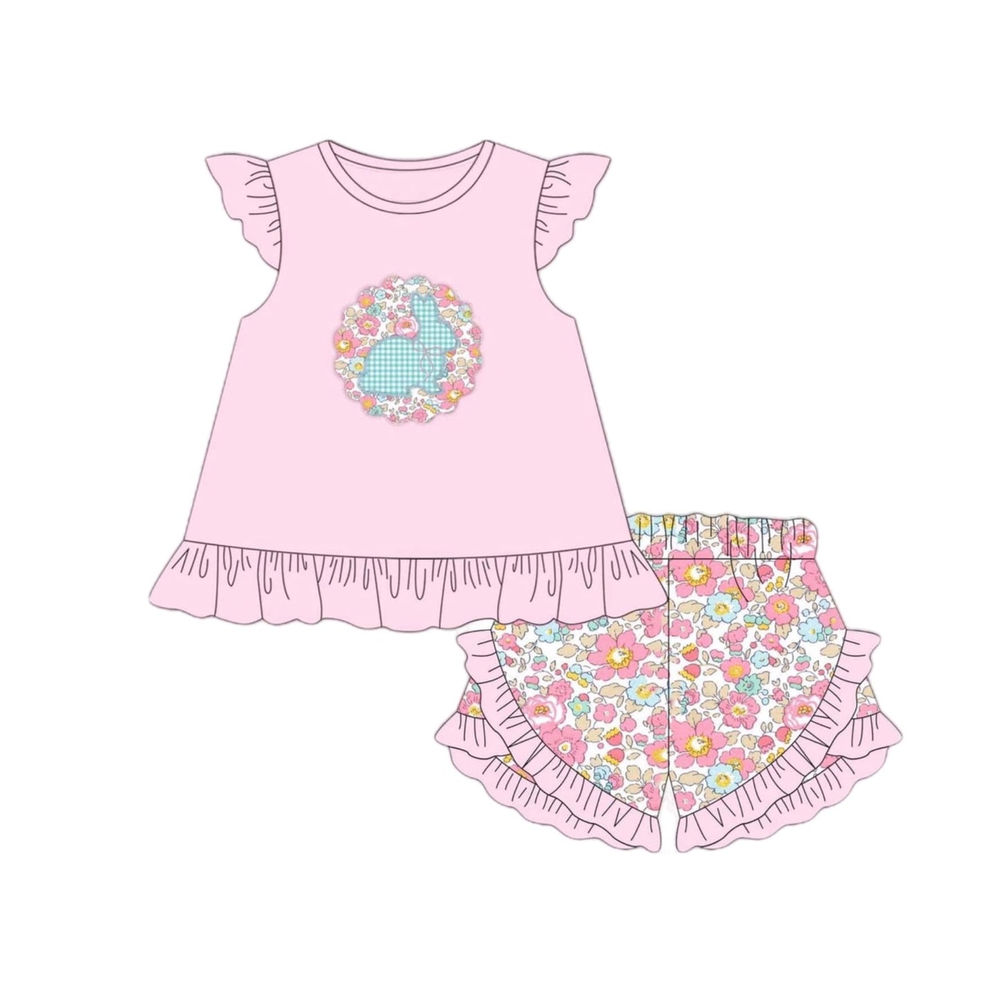 Baby Girls Easter Bunny Pink Floral Tunic Shorts Clothes Sets Preorder