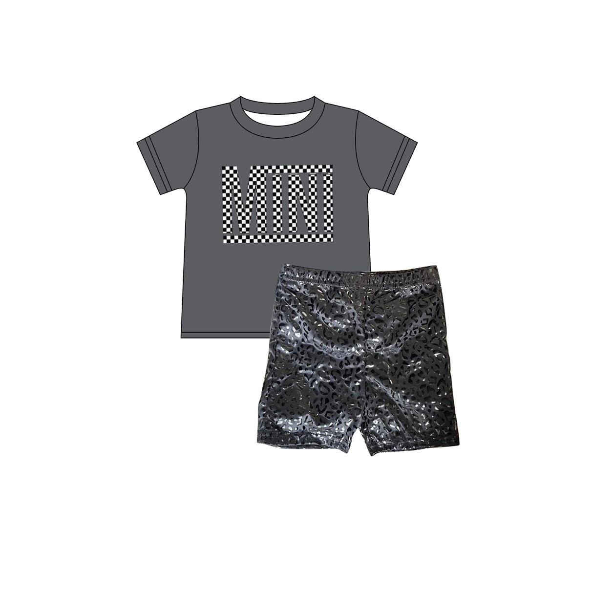 Baby Girls Grey Mini Checkered Tee Shirts Top Shorts Clothes Sets Preorder