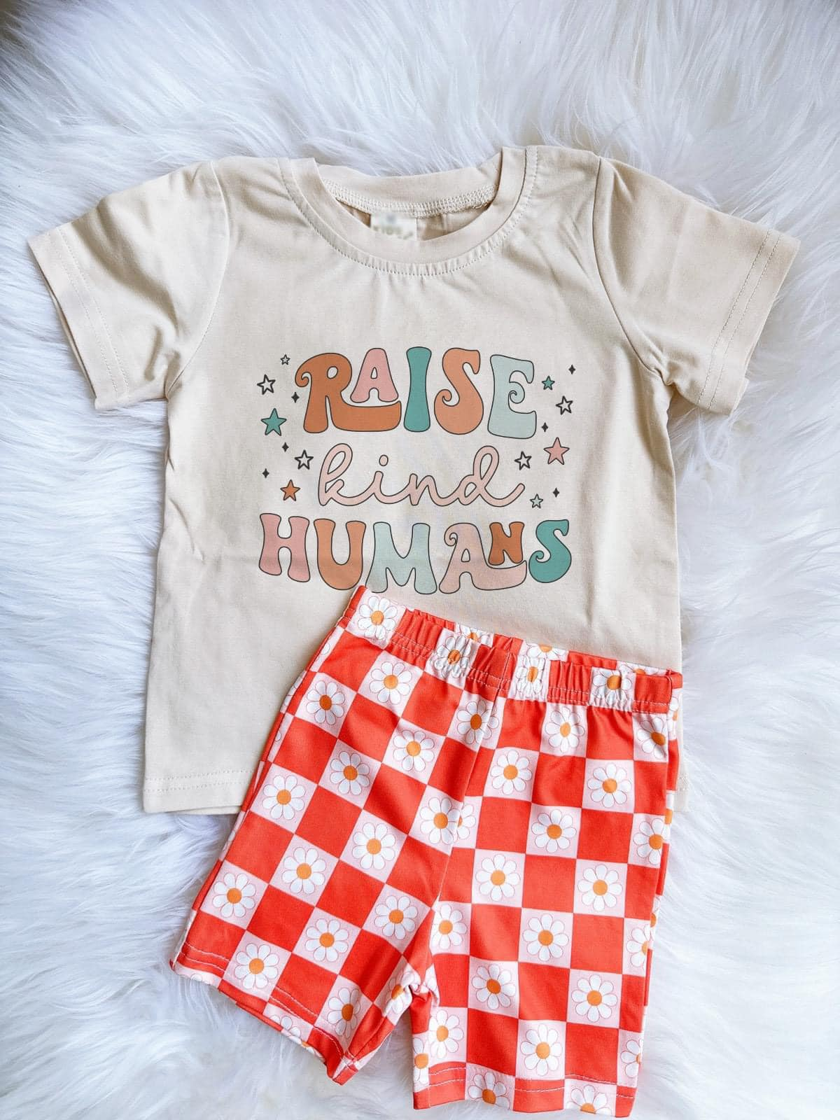 Baby Girls Raise Kind Humans Shirt Sunflower Shorts Outfits Clothes Sets Preorder