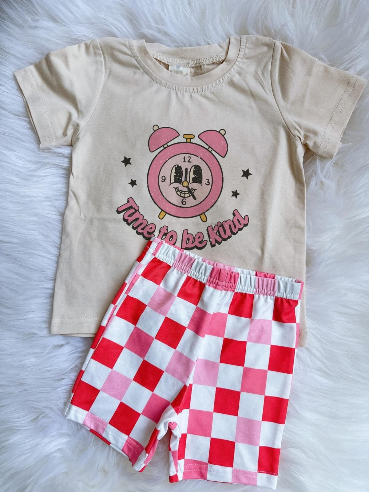 Baby Girls Turn To Be Kind Shirt Checkered Shorts Outfits Clothes Sets Preorder