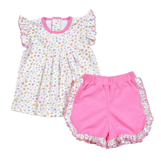 Baby Girls Small Flowers Tunic Ruffle Shorts Clothes Sets Preorder