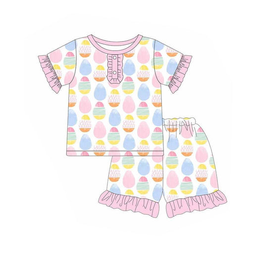 Baby Girls Easter Eggs Shirt Ruffle Shorts Pajamas Clothes Sets Preorder