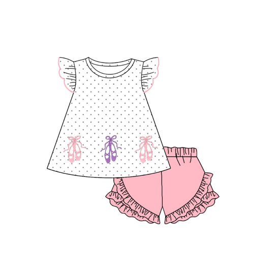 Baby Girls Ballet Dots Tunic Ruffle Shorts Clothes Sets Preorder