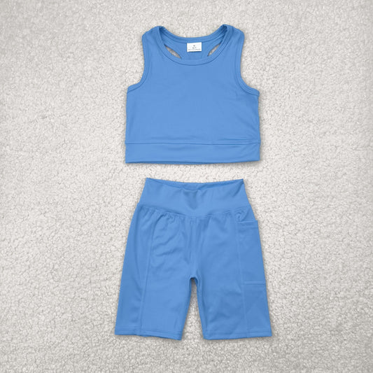 Baby Girls Blue Athletic Active Wear Top Shorts Clothes Sets