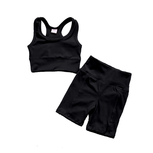 Baby Girls Black Athletic Active Wear Top Shorts Clothes Sets Preorder