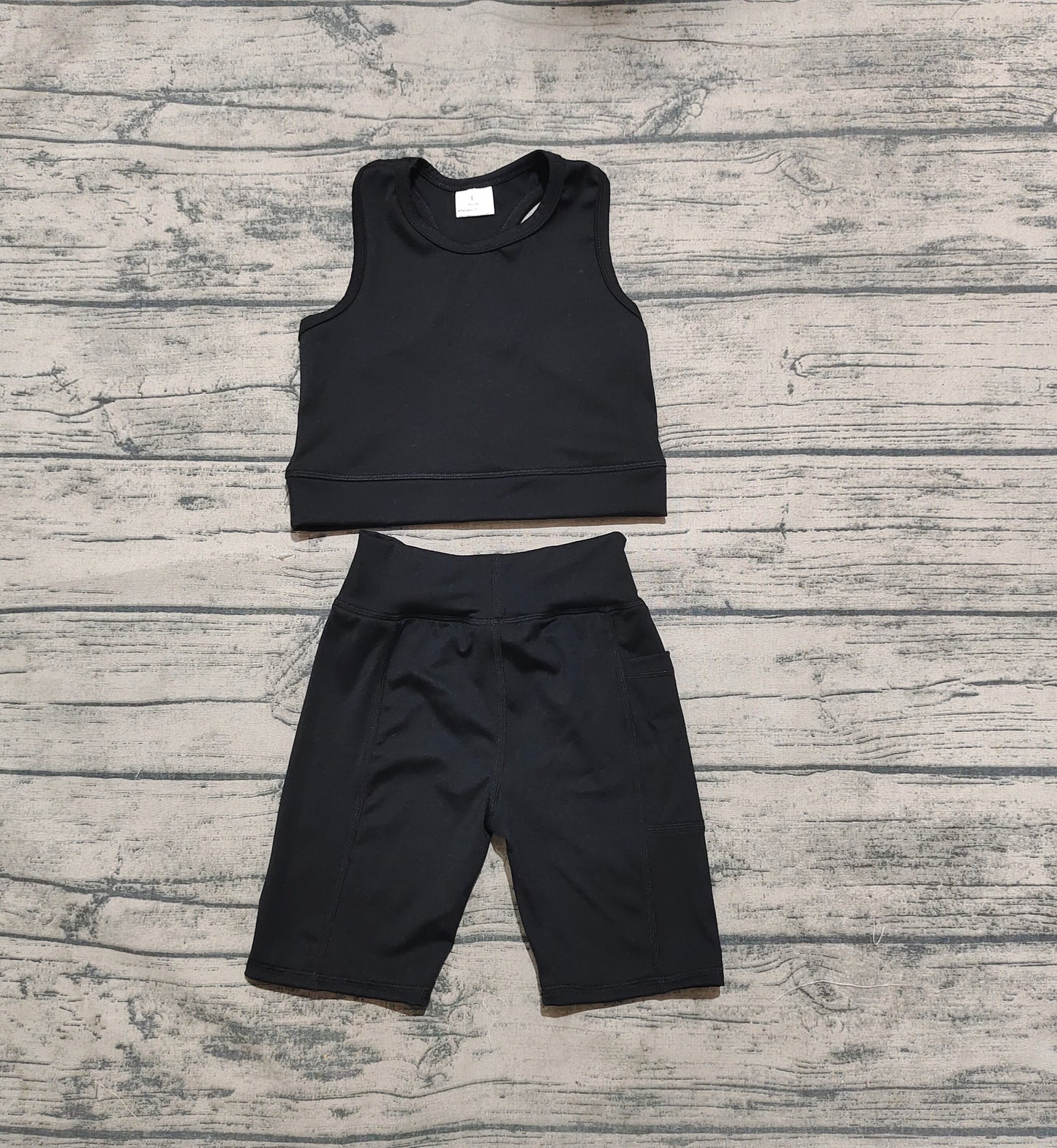 Baby Girls Black Athletic Active Wear Top Shorts Clothes Sets