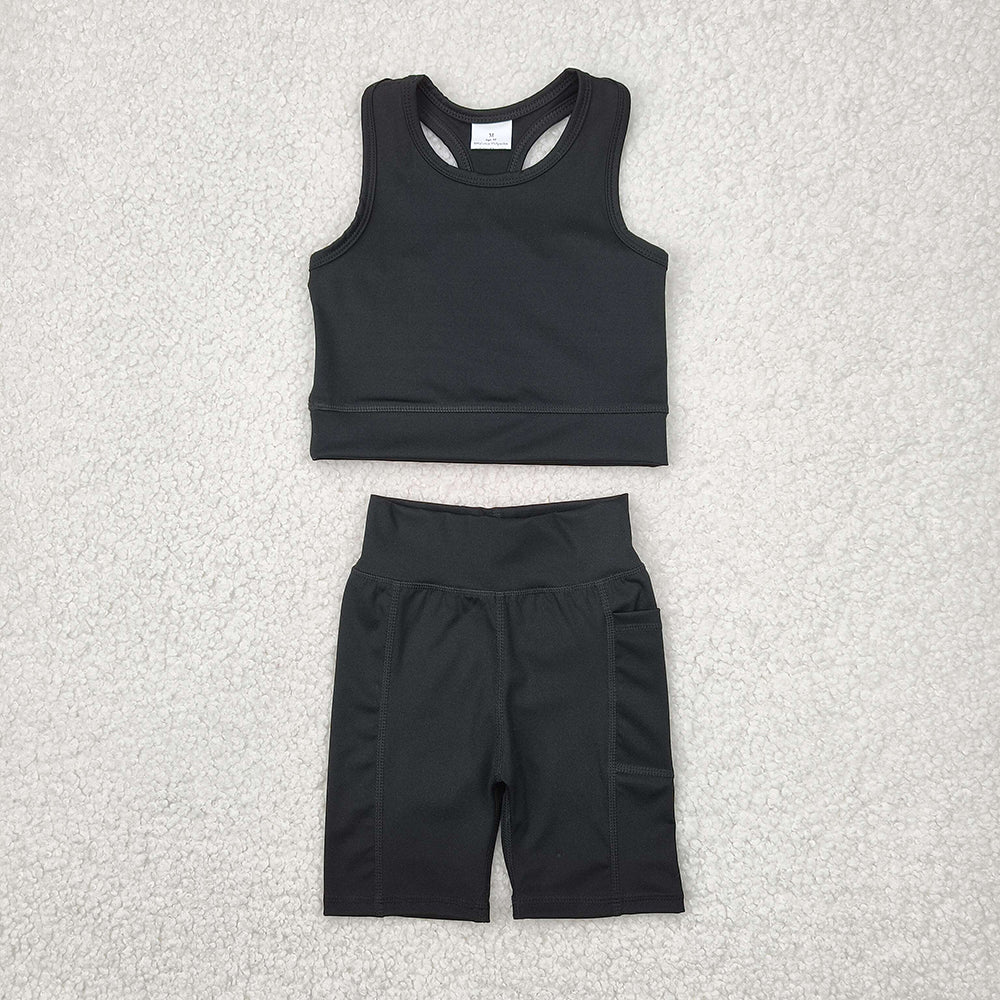 Baby Girls Black Athletic Active Wear Top Shorts Clothes Sets