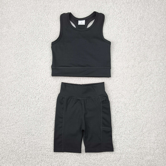 Baby Girls Black Athletic Active Wear Top Shorts Clothes Sets