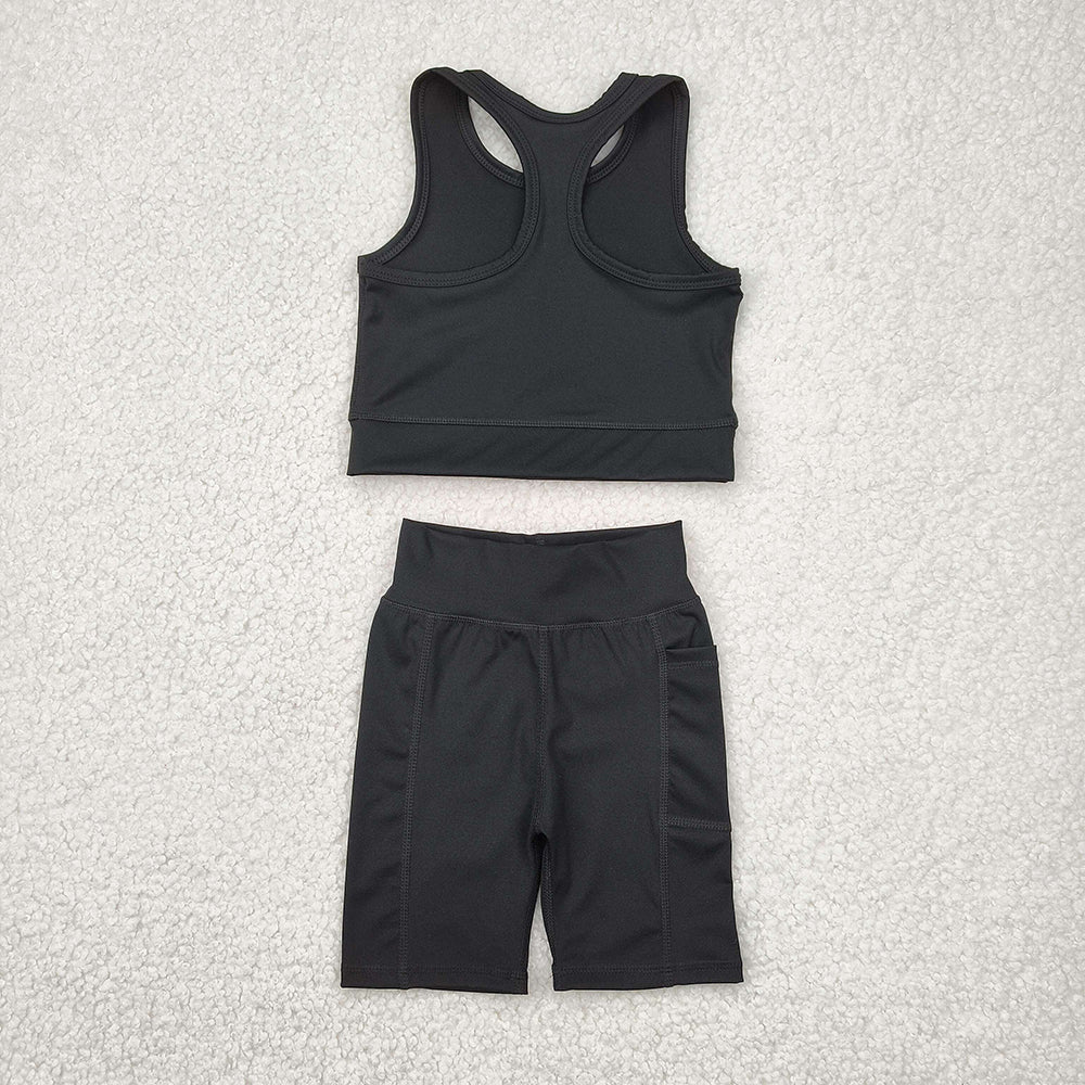 Baby Girls Black Athletic Active Wear Top Shorts Clothes Sets