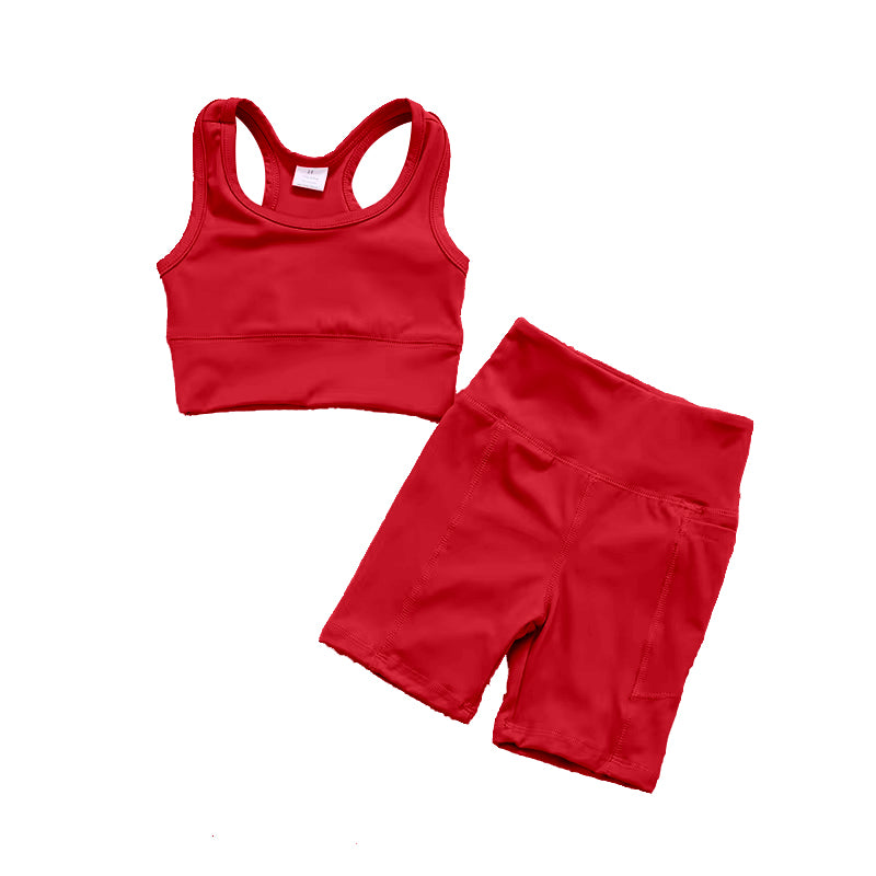 Baby Girls Red Athletic Active Wear Top Shorts Clothes Sets Preorder