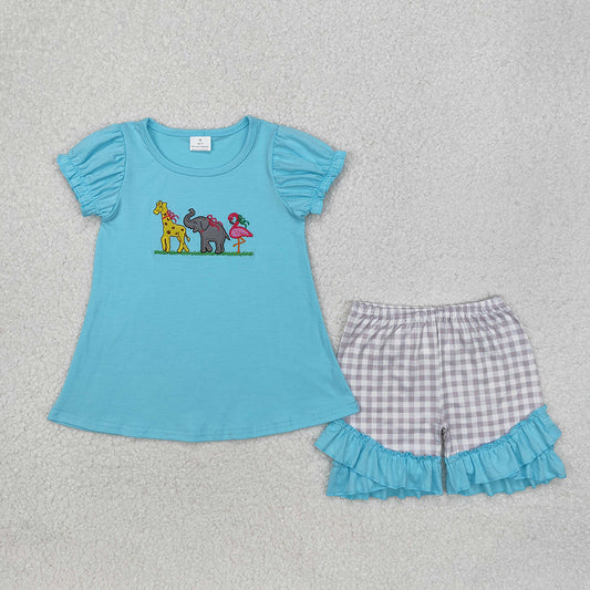 Baby Girls Giraffe Elephant Flamingo Tunic Shorts Clothes Sets