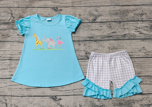 Baby Girls Giraffe Elephant Flamingo Tunic Shorts Clothes Sets Preorder