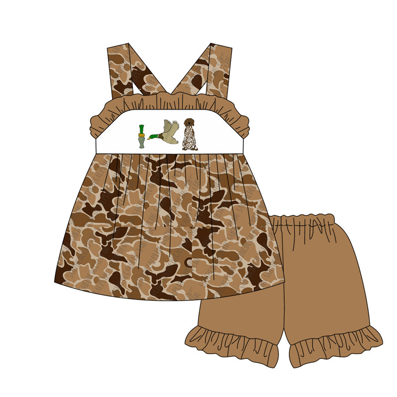 Baby Girls Duck Call Dog Camo Tunic Shorts Clothes Sets Preorder