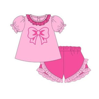 Baby Girls Pink Bow Tunic Ruffle Shorts Clothes Sets Preorder