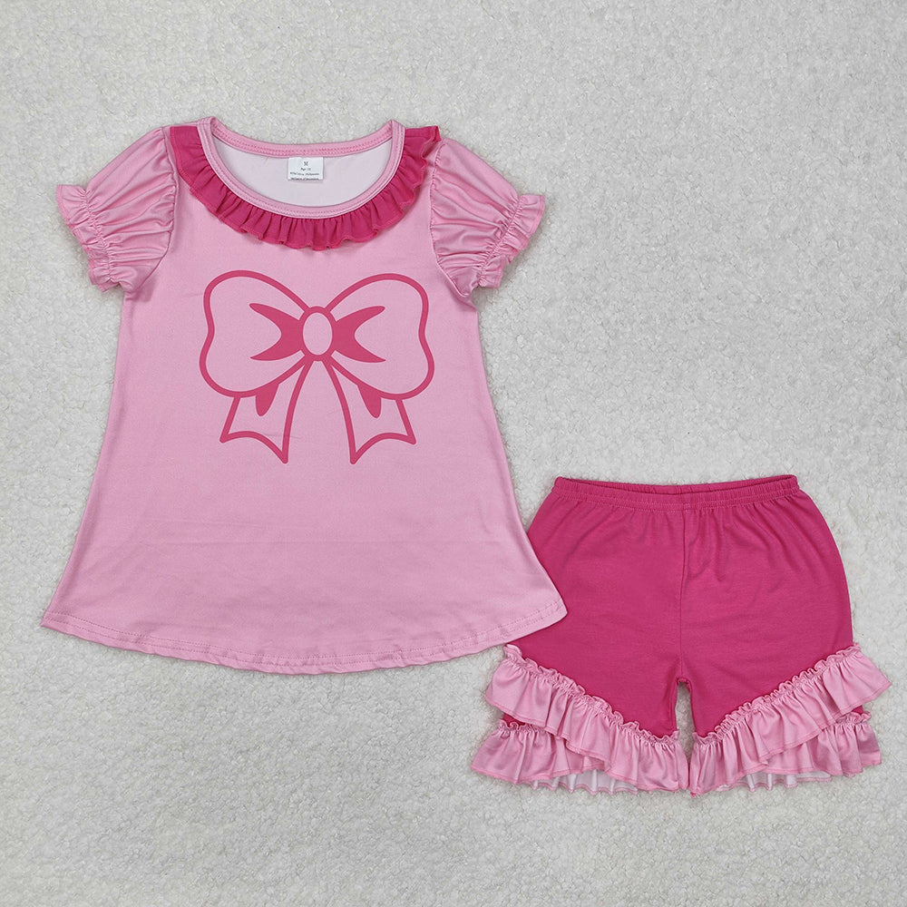 Baby Girls Pink Bow Tunic Ruffle Shorts Clothes Sets