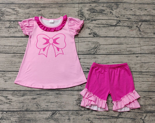 Baby Girls Pink Bow Tunic Ruffle Shorts Clothes Sets Preorder