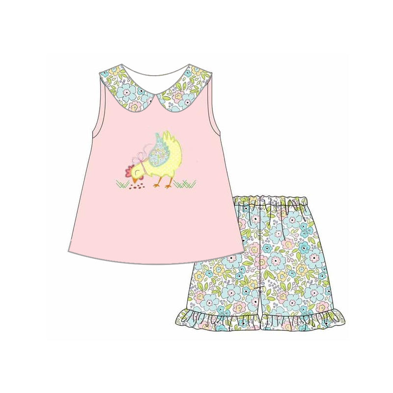 Baby Girls Chicken Pink Tunic Ruffle Shorts Clothes Sets Preorder