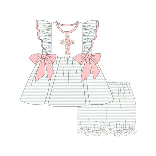 Baby Girls Easter Cross Bows Tunic Shorts Clothes Sets Preorder