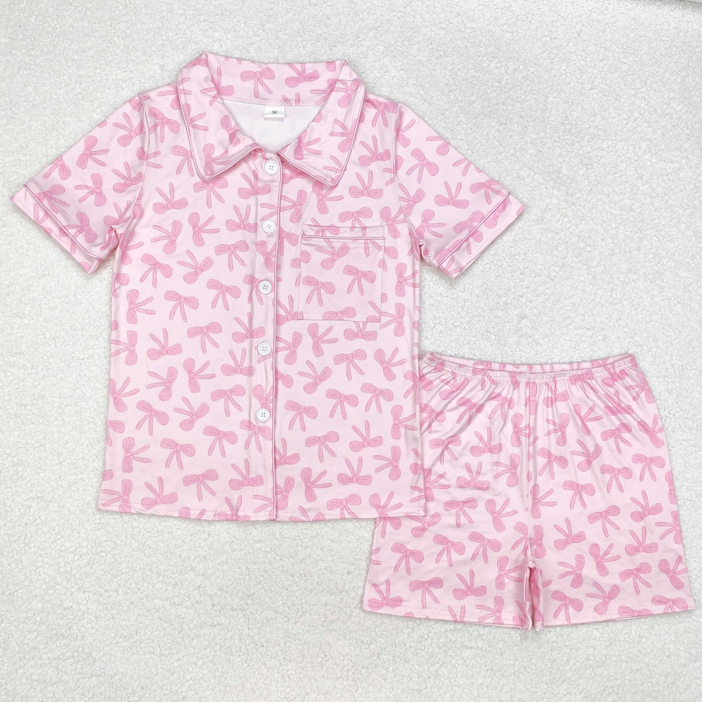 Sibling Adult Women Bows Flowers Pocket Buttons Tops Shorts Pajamas
