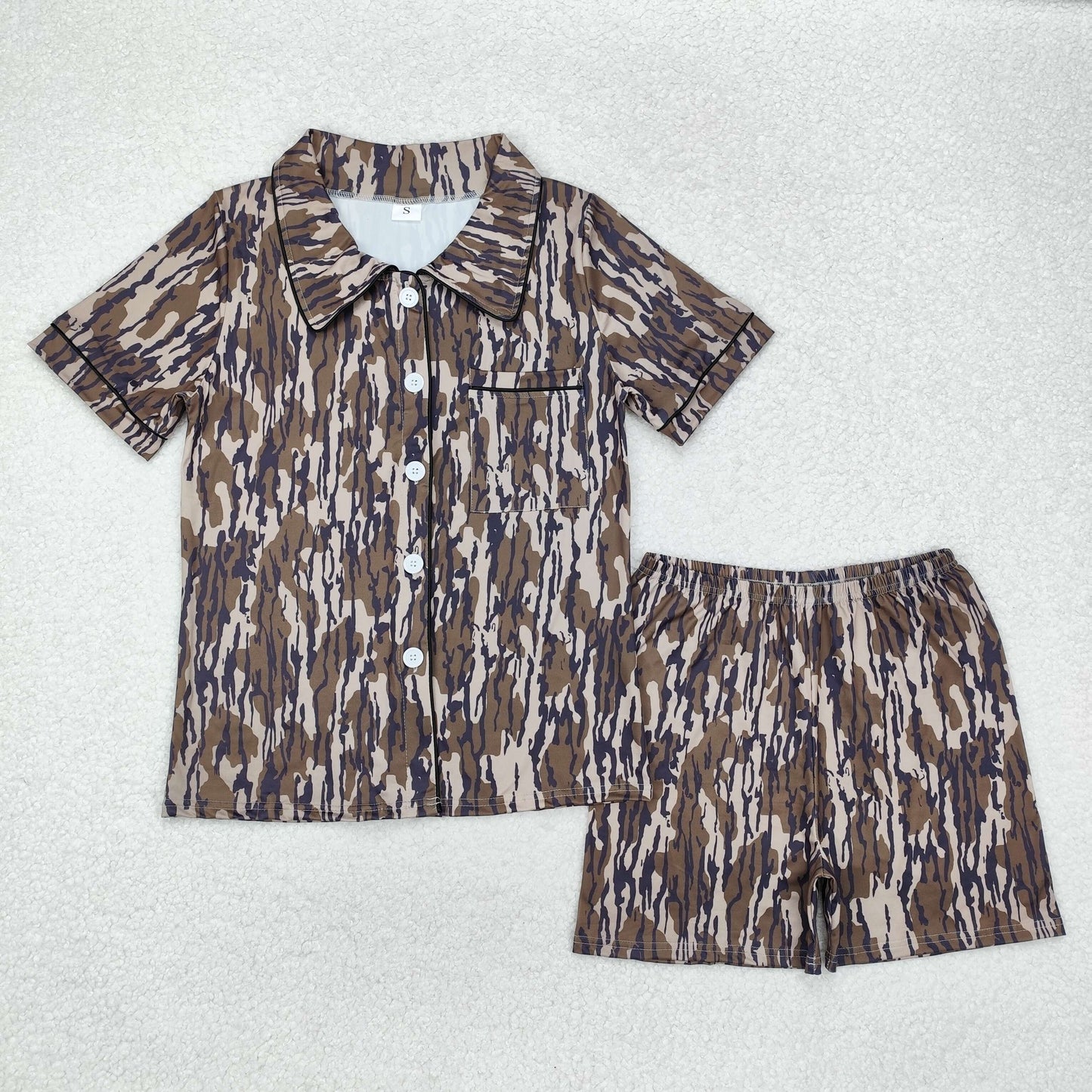 Sibling Adult Women Southern Hunting Ducks Camo Button Pockets Top Shorts Pajamas Set