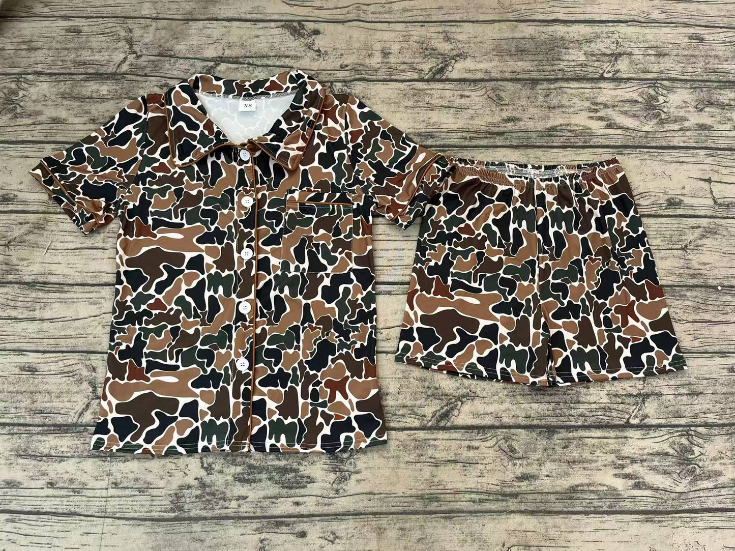 Adult Women Duck Brown Camouflage Buttons Tops Shorts Pajamas Preorder