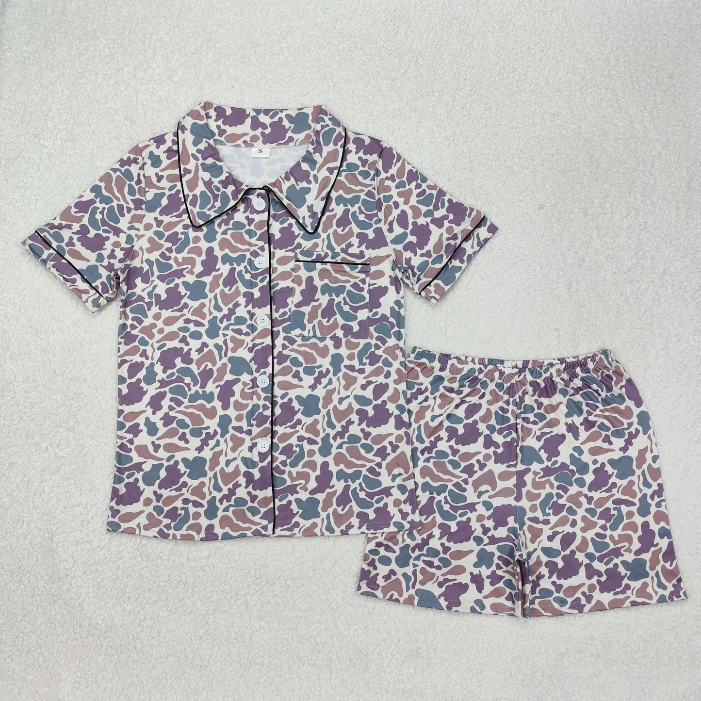 Sibling Adult Women Southern Hunting Ducks Camo Button Pockets Top Shorts Pajamas Set