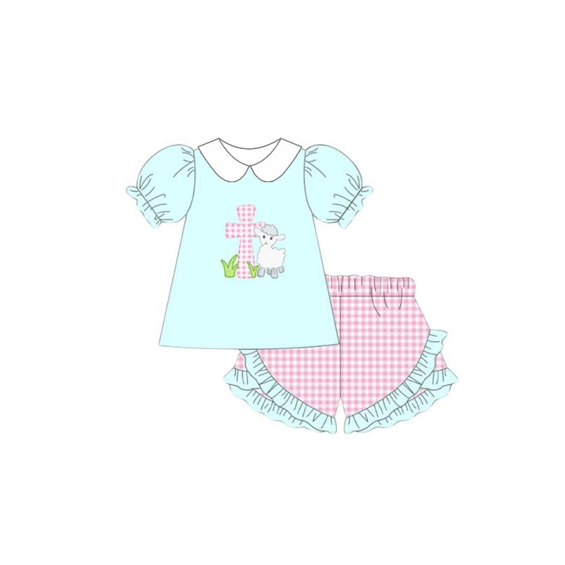 Baby Girls Easter Cross Sheep Tunic Ruffle Shorts Clothing Sets Preorder