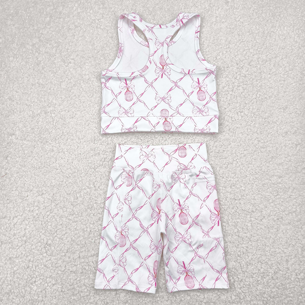 Baby Girls Pink Tennis Bow Yoga Vest Short Active Wear Clothes Sets