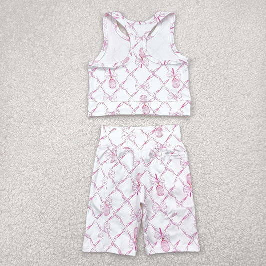 Baby Girls Pink Tennis Bow Yoga Vest Short Active Wear Clothes Sets