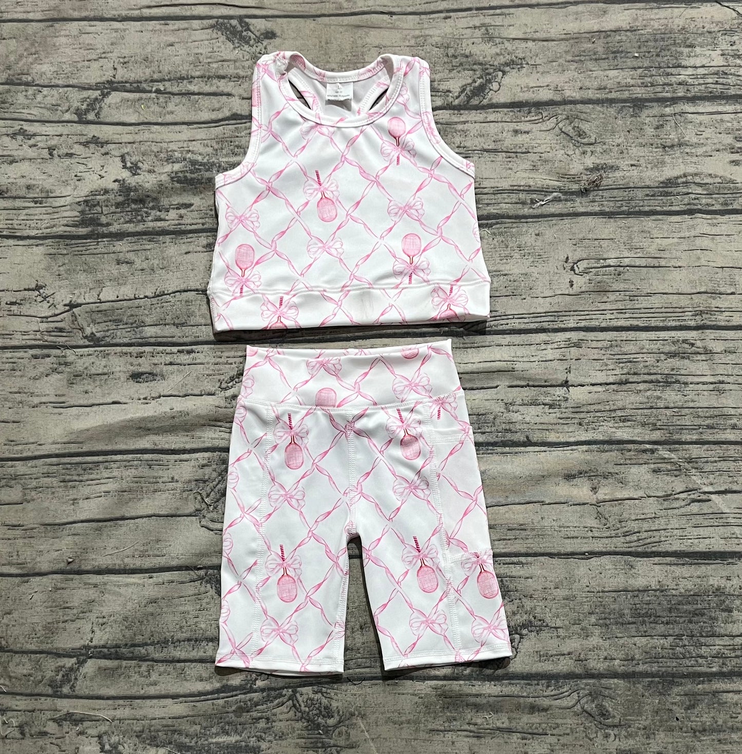 Baby Girls Pink Tennis Bow Yoga Vest Short Active Wear Clothes Sets