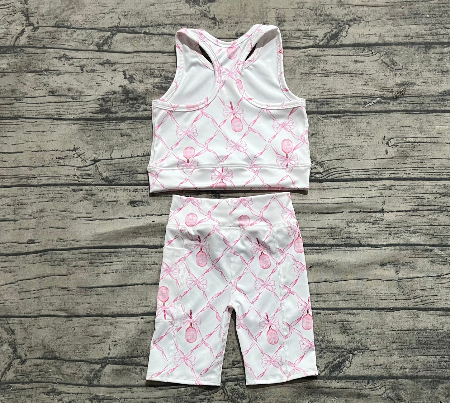 Baby Girls Pink Tennis Bow Yoga Vest Short Active Wear Clothes Sets