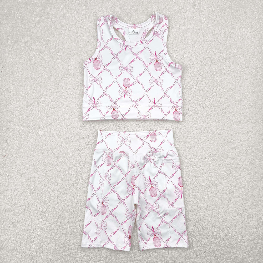 Baby Girls Pink Tennis Bow Yoga Vest Short Active Wear Clothes Sets