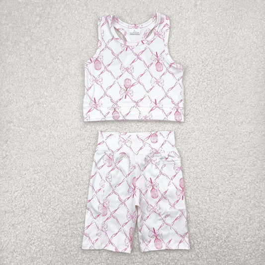 Baby Girls Pink Tennis Bow Yoga Vest Short Active Wear Clothes Sets