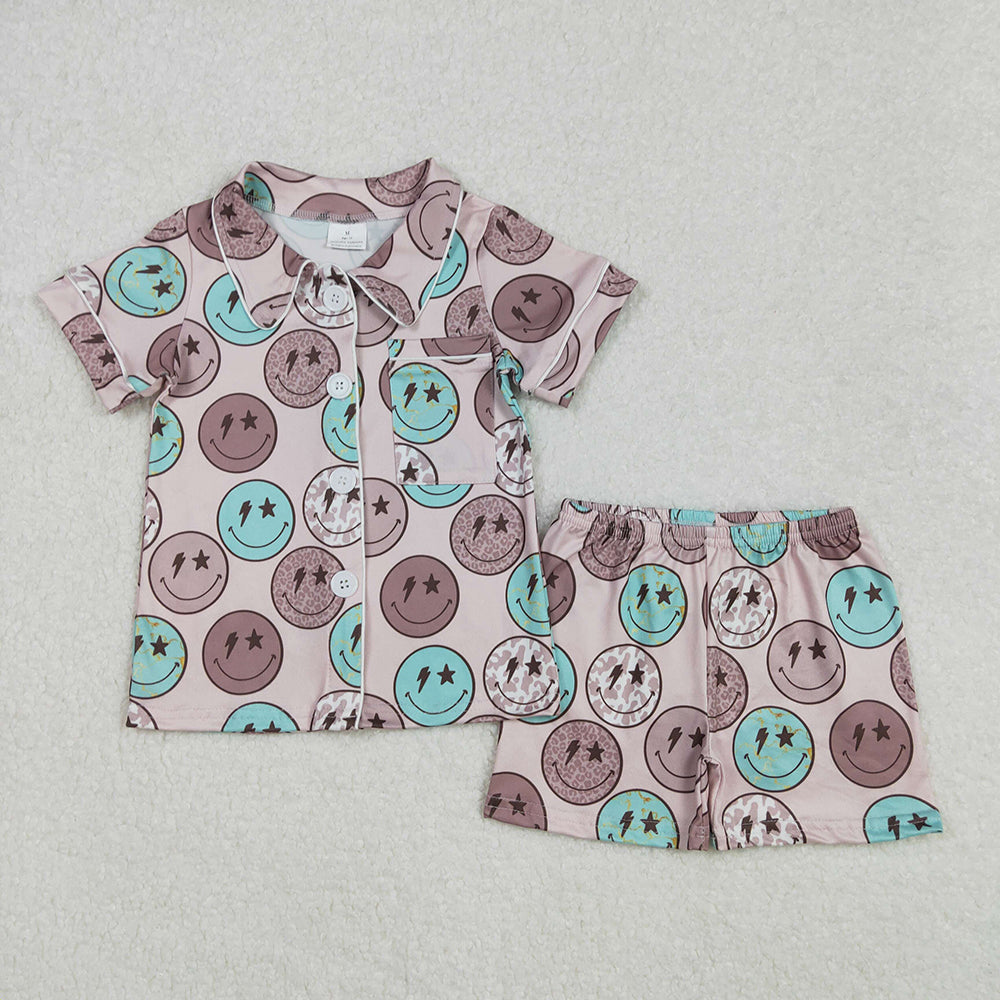 Baby Girls Blue Smile Buttons Shirts Shorts Pajamas Clothing Sets