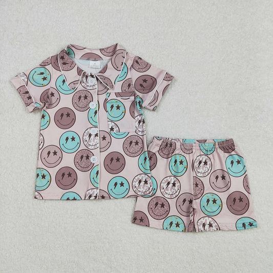 Baby Girls Blue Smile Buttons Shirts Shorts Pajamas Clothing Sets
