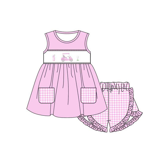 Baby Girls Pink Golf Carts Tunic Ruffle Shorts Clothing Sets Preorder