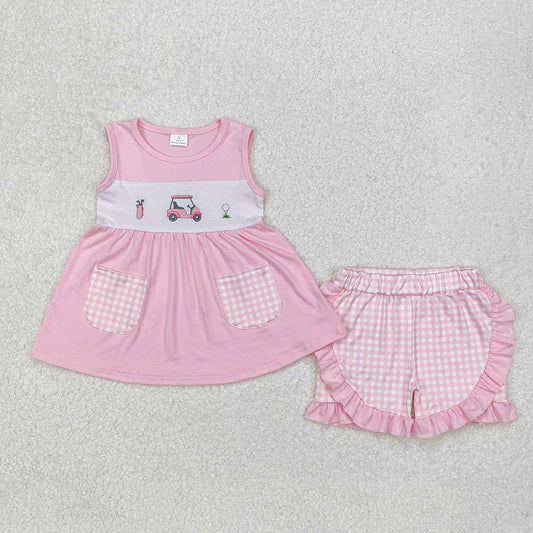 Baby Girls Pink Golf Carts Tunic Ruffle Shorts Clothing Sets
