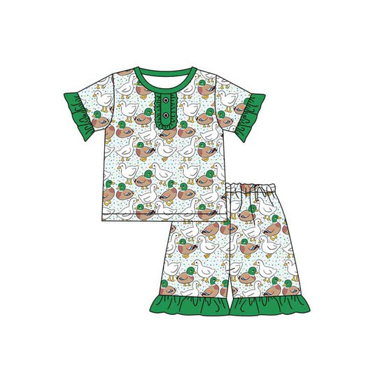 Baby Girls Green Duck Goose Shirts Shorts Pajamas Clothing Sets Preorder