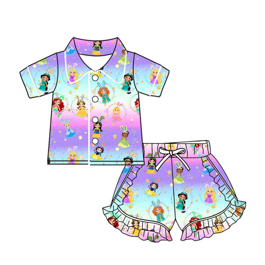 Baby Girls Easter Princess Rabbits Top Shorts Pajamas Clothes Sets Preorder