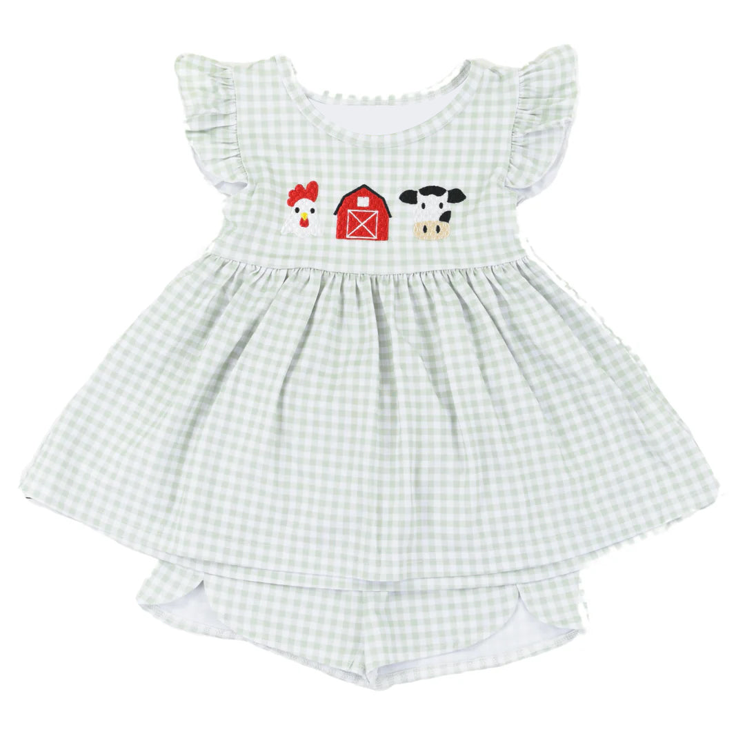 Baby Girls Farm House Cow Tunic Shorts Clothes Sets Preorder