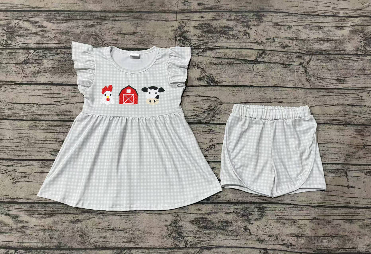 Baby Girls Farm House Cow Tunic Shorts Clothes Sets Preorder