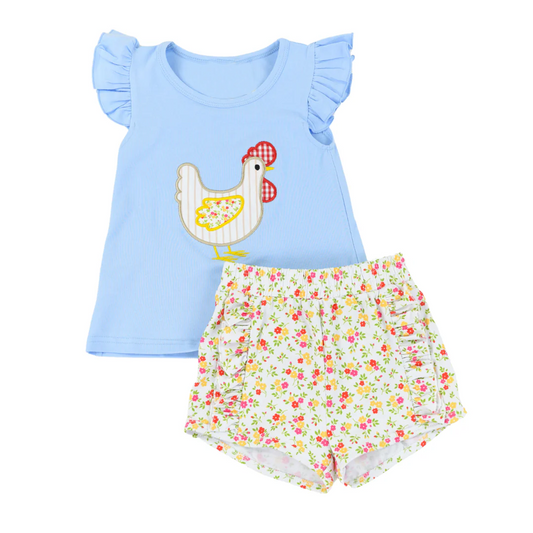 Baby Girls Chicken Tunic Ruffle Floral Shorts Clothes Sets Preorder