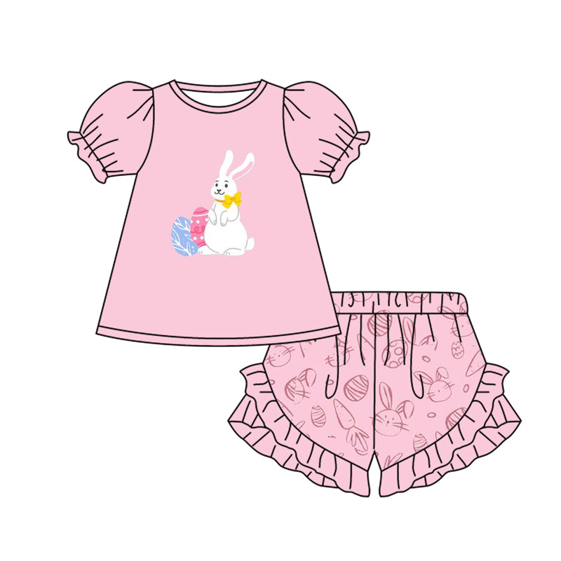 Baby Girls Easter Pink Rabbit Eggs Tunic Ruffle Shorts Clothes Sets Preorder