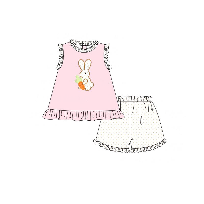 Baby Girls Easter Pink Rabbit Carrot Tunic Ruffle Shorts Clothes Sets Preorder