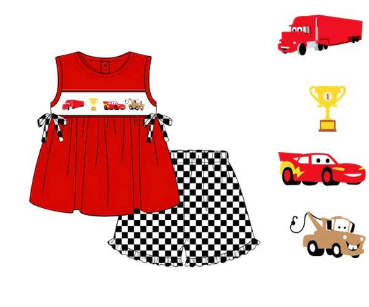 Baby Girls Racing Cars Bows Tunic Ruffle Shorts Clothes Sets Preorder